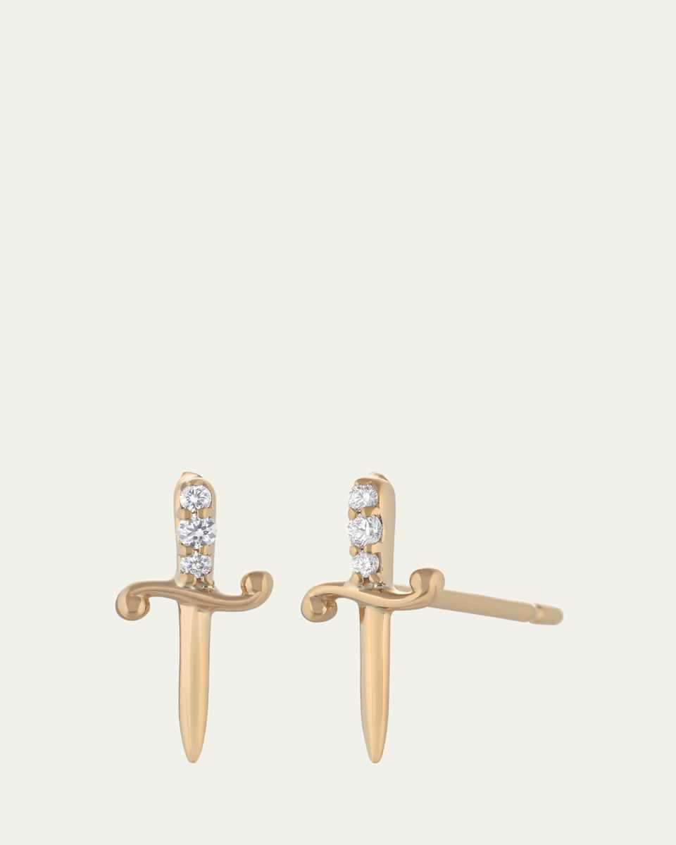 14K Yellow Gold Dagger Stud Earrings with Diamonds